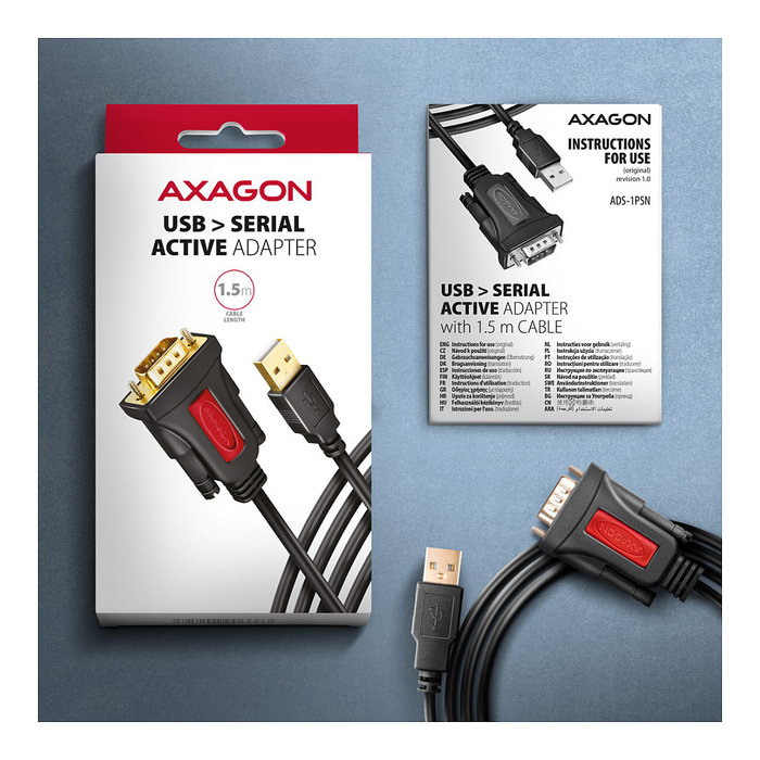 Axagon ADS-1PSN Cable adaptador RS-232 COM Port a USB 2.0 - PL2303GT Axagon ADS-1PSN Cable adaptador RS-232 COM Port a USB 2.0 - PL2303GT