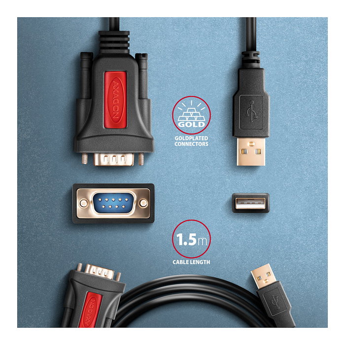 Axagon ADS-1PSN Cable adaptador RS-232 COM Port a USB 2.0 - PL2303GT Axagon ADS-1PSN Cable adaptador RS-232 COM Port a USB 2.0 - PL2303GT
