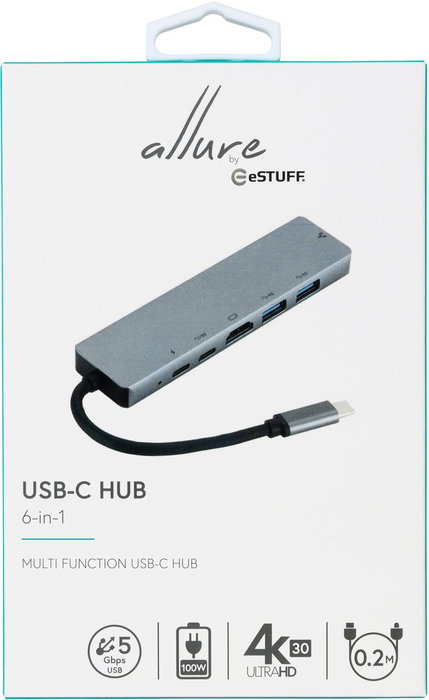 eSTUFF Hub Móvil 6 en 1 USB-C - Dock Estación de Acoplamiento Compacta para Laptop