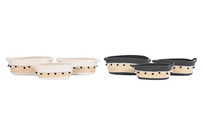 DKD Home Decor Set de 3 Cestas de Fibra de Maíz y Algodón 45x25x16 cm DKD Home Decor Set de 3 Cestas de Fibra de Maíz y Algodón 45x25x16 cm