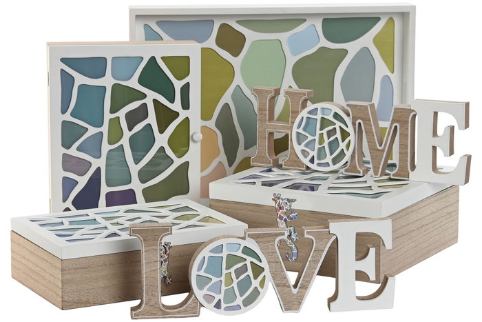 DKD Home Decor Caja MDF Guell Blanco 24x24x10 cm