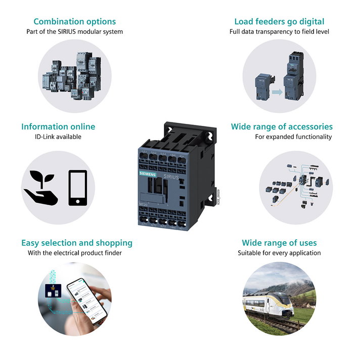 Siemens 3RT2016-2BB41 Contactor AC-3 4kW/400V 1S 24VDC 3p S00