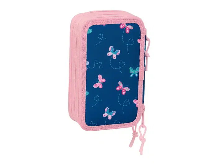 Safta Plumier Escolar Triple Cremallera 37 Piezas, Colección Blackfit8 Mariposas, 195x125x55 mm