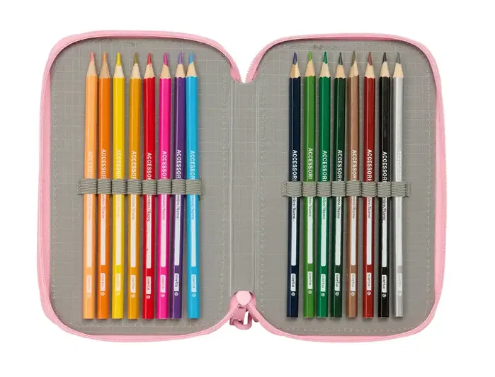 Safta Plumier Escolar Triple Cremallera 37 Piezas, Colección Blackfit8 Mariposas, 195x125x55 mm