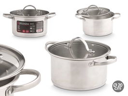 Kinvara Cacerola de Inducción con Tapa de Cristal 20 cm, Dimensiones 27 x 20 x 16 cm, Color Plata, Acero Inoxidable 14/1 (Set de 6)