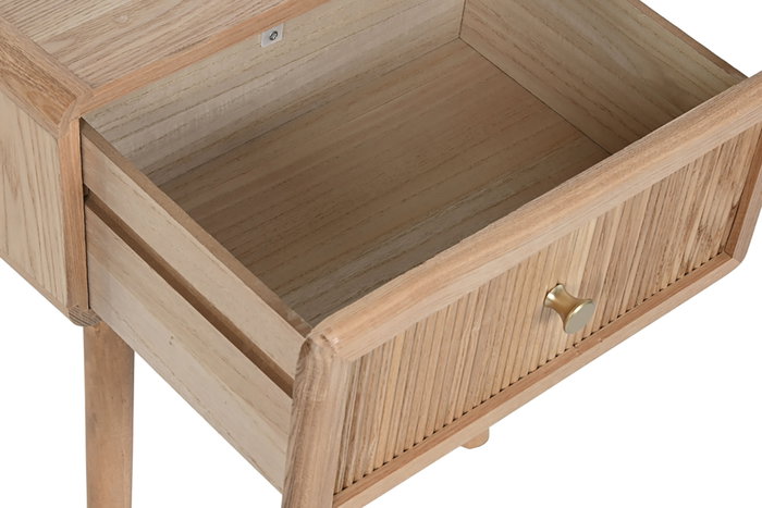 DKD Home Decor Mesita de Noche de Pino y MDF con 1 Cajón - Natural