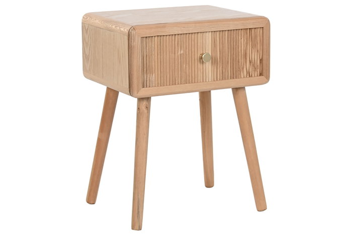 DKD Home Decor Mesita de Noche de Pino y MDF con 1 Cajón - Natural