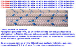 Cuerda de arranque 2,5 mm x 100 m Blanca/Dist. Azul
