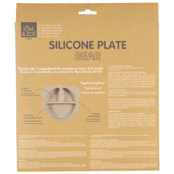 Tom et Zoe Plato Silicona Oso Gris Compartimentado Infantil Puericultura Ø 20 cm