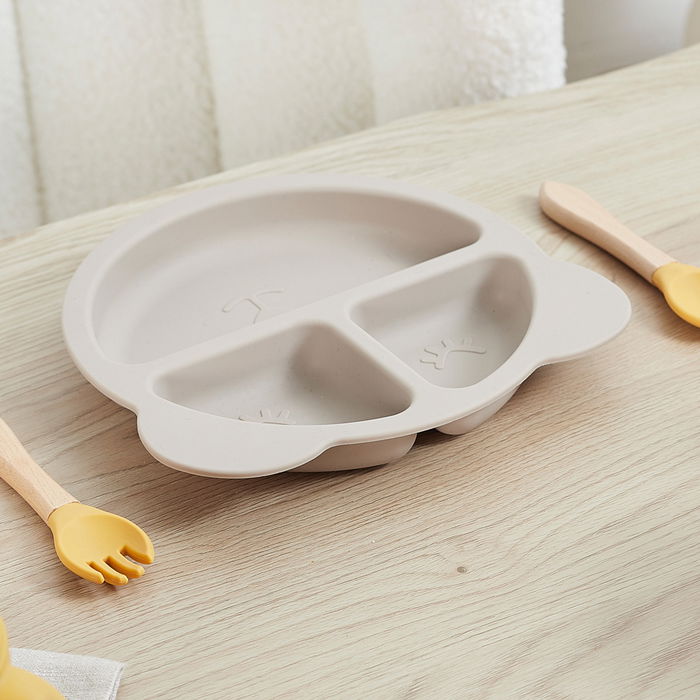 Tom et Zoe Plato Silicona Oso Gris Compartimentado Infantil Puericultura Ø 20 cm