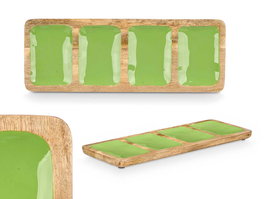 Giftdecor Bandeja Rectangular Madera Mango Verde 4 Espacios 46 x 3 x 17 cm (Set de 6)