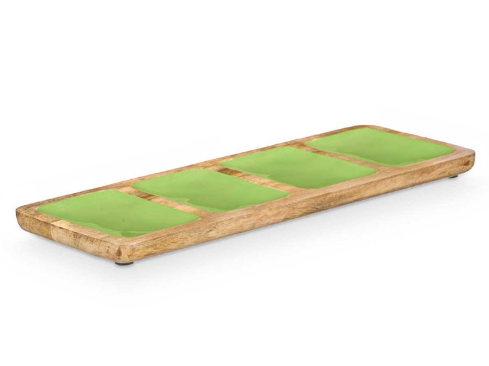 Giftdecor Bandeja Rectangular Madera Mango Verde 4 Espacios 46 x 3 x 17 cm (Set de 6)