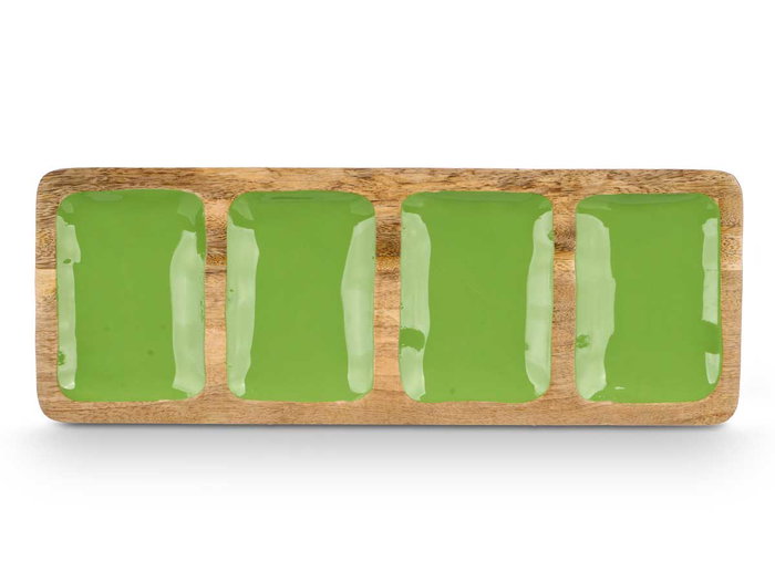 Giftdecor Bandeja Rectangular Madera Mango Verde 4 Espacios 46 x 3 x 17 cm (Set de 6)