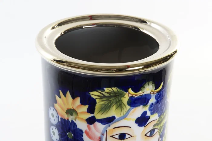 DKD Home Decor Jarrón de Porcelana Cara Multicolor y Negro 15x15x38 cm