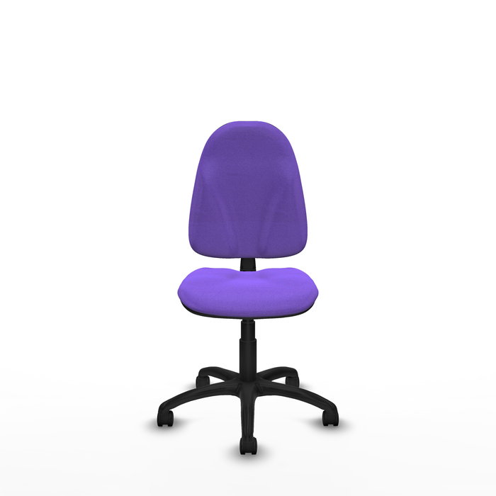 Silla de oficina Algarra con mecanismo Contacto permanente básico tapizada con Tela color Lila. Equipada con Base poliamida negra, Sin brazos y Ruedas de nailon 50 mm