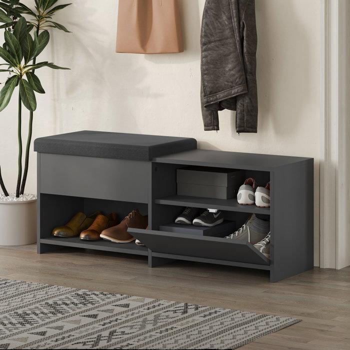 Hanah Home Zapatero Bench Antracita 120.3 cm Ancho x 51 cm Alto x 40.5 cm Profundidad | Organización y Diseño