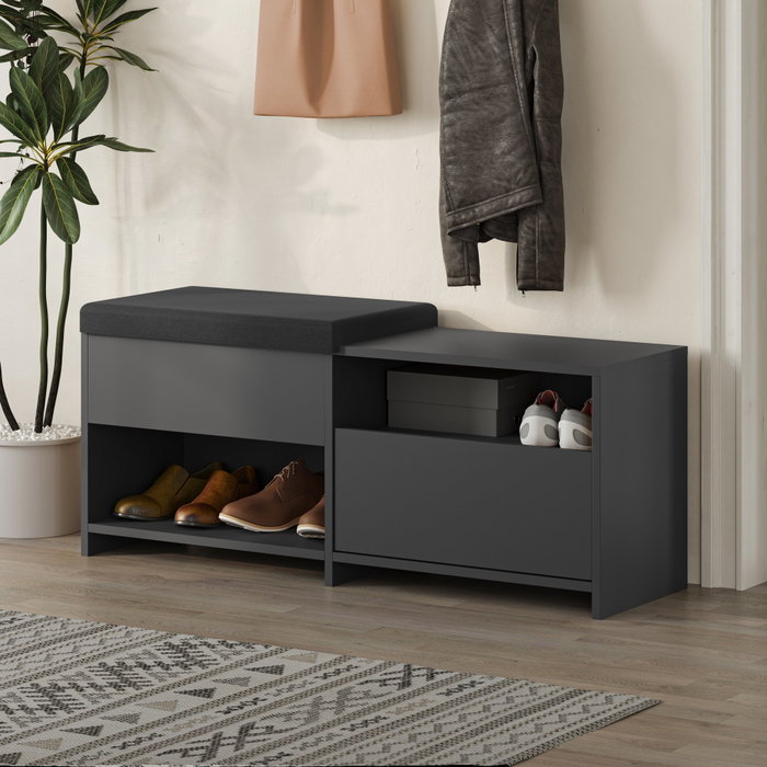 Hanah Home Zapatero Bench Antracita 120.3 cm Ancho x 51 cm Alto x 40.5 cm Profundidad | Organización y Diseño