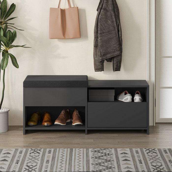 Hanah Home Zapatero Bench Antracita 120.3 cm Ancho x 51 cm Alto x 40.5 cm Profundidad | Organización y Diseño