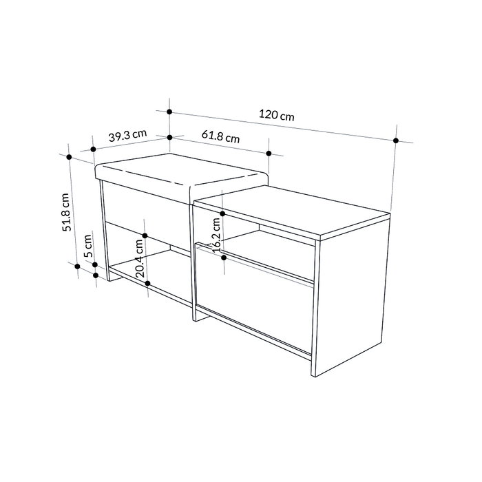 Hanah Home Zapatero Bench Antracita 120.3 cm Ancho x 51 cm Alto x 40.5 cm Profundidad | Organización y Diseño