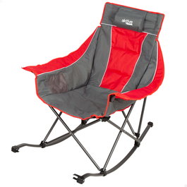 Aktive Silla mecedora plegable camping gris y roja con cojín y bolsillos