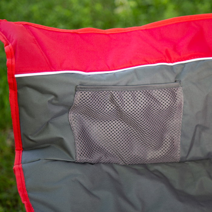 Aktive Silla mecedora plegable camping gris y roja con cojín y bolsillos