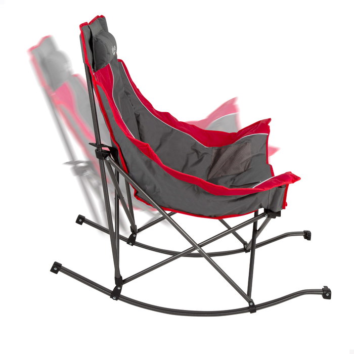 Aktive Silla mecedora plegable camping gris y roja con cojín y bolsillos