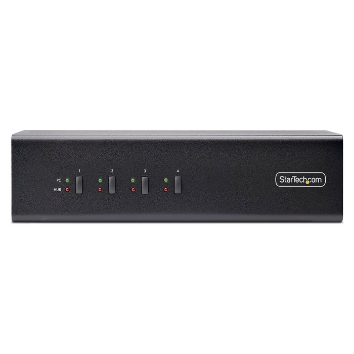 StarTech Conmutador KVM de 4 Puertos y 2 Monitores DisplayPort - 4K 60Hz - Switch 4 PC con USB 3.0, 2x USB 2.0 y Control por Hotkey/Botones