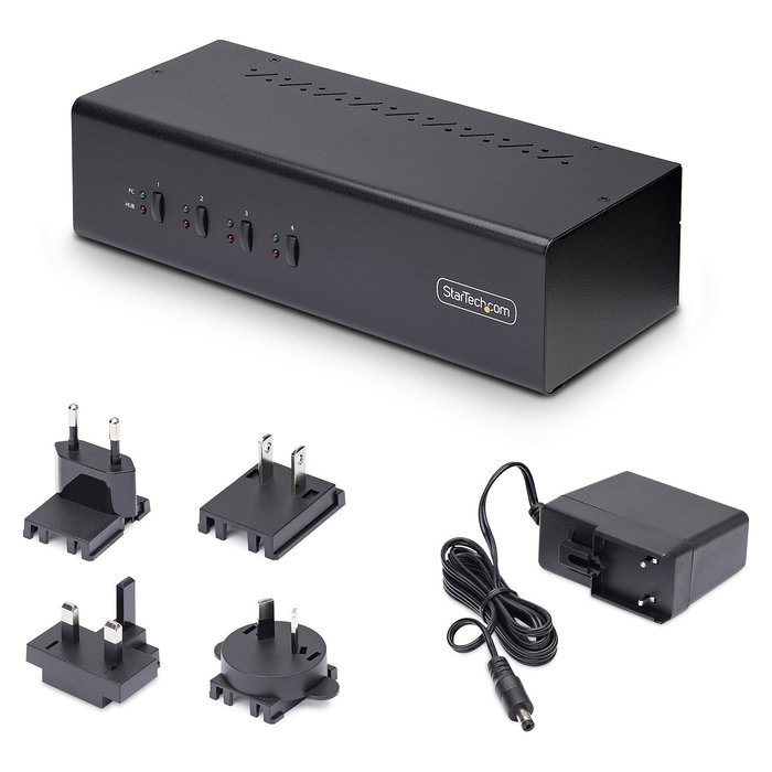 StarTech Conmutador KVM de 4 Puertos y 2 Monitores DisplayPort - 4K 60Hz - Switch 4 PC con USB 3.0, 2x USB 2.0 y Control por Hotkey/Botones