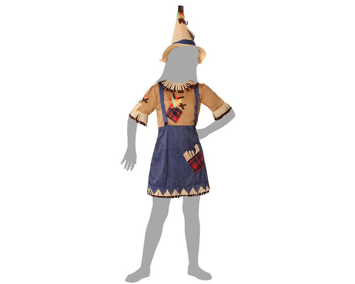 Disfraz de Espantapájaros del Mago de Oz para Niña 3-4 Años - Con Sombrero de Punta y Vestido Corto de Fantasía