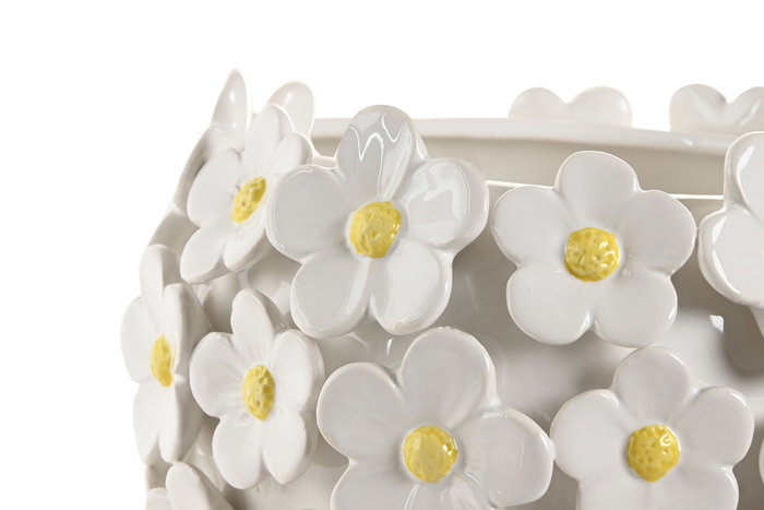 DKD Home Decor Jarrón de Cerámica Margaritas Blanco y Amarillo
