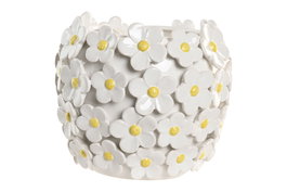 DKD Home Decor Jarrón de Cerámica Margaritas Blanco y Amarillo