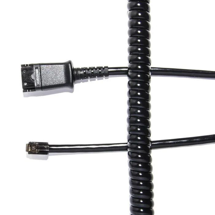 JPL BL-01+P Cable en espiral de 2 metros, Negro, Compatible con Plantronics QD, Conectores QD y RJ-11