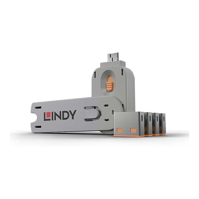 Lindy Bloqueador de puerto USB Tipo A con llave, Naranja, Pack de 5 piezas Lindy Bloqueador de puerto USB Tipo A con llave, Naranja, Pack de 5 piezas