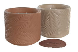 DKD Home Decor Vela Aromática Tropical Beige Terracota Gres Cera 260gr Hojas 12 x 11.5 x 12 cm (4 Unidades)