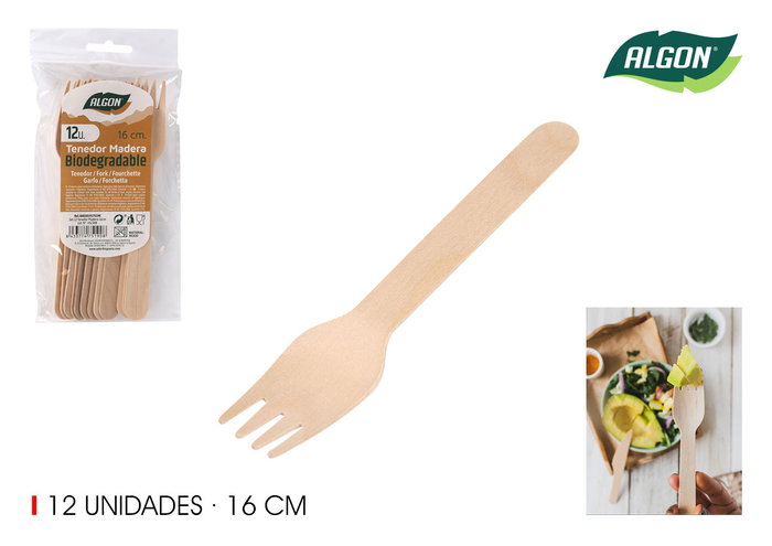 Algon Set de 12 Tenedores de Madera de 16 cm - Utensilio Reutilizable de Mesa (36 Unidades) Algon Set de 12 Tenedores de Madera de 16 cm - Utensilio Reutilizable de Mesa (36 Unidades)