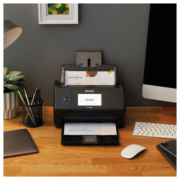 Epson WorkForce ES-580W Escáner de documentos A4 inalámbrico, 35 ppm, ADF de 100 hojas, USB 3.2, WiFi, escaneo dúplex a color, ReadyScan LED, CIS, 600 x 600 DPI