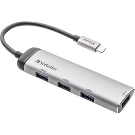 Verbatim USB-C Multiport Hub de 4 puertos USB 3.2 Gen 1, Silver / Black