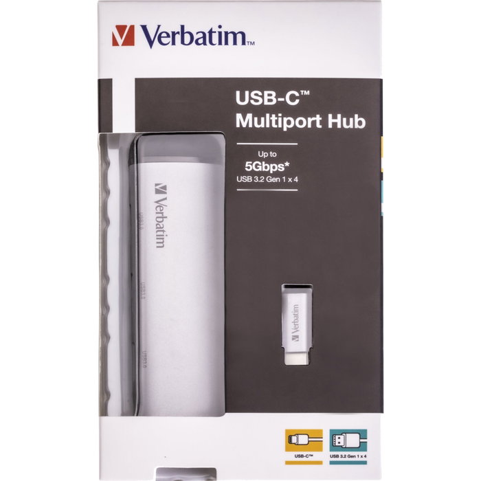 Verbatim USB-C Multiport Hub de 4 puertos USB 3.2 Gen 1, Silver / Black