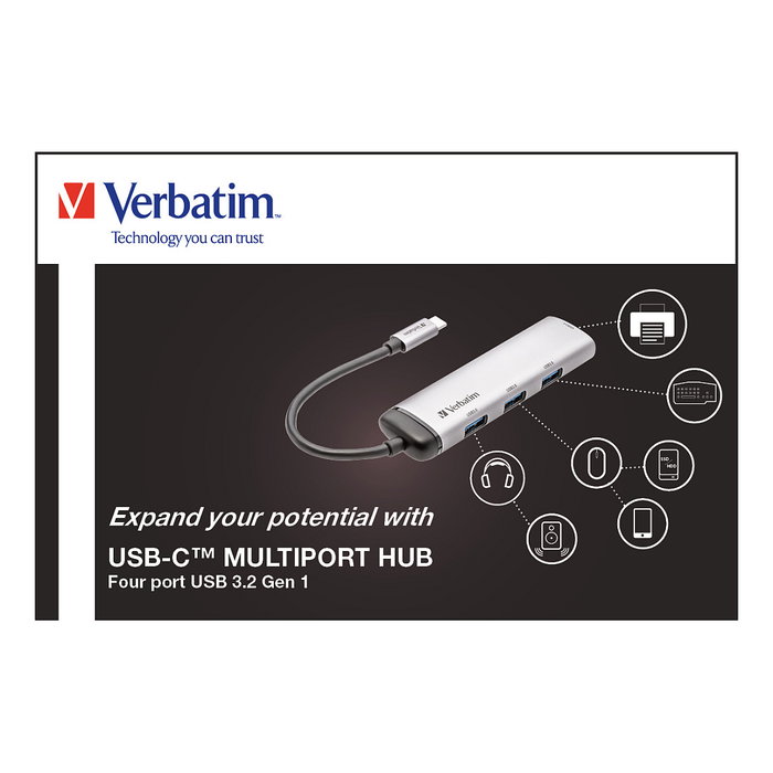 Verbatim USB-C Multiport Hub 4 puertos USB 3.2 Gen 1 Tipo A Verbatim USB-C Multiport Hub 4 puertos USB 3.2 Gen 1 Tipo A