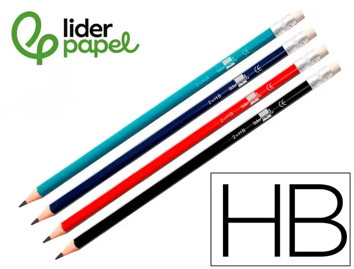 Liderpapel Lápices de grafito triangular con goma HB, mina ultrarresistente, 30x220x52 mm, surtidos, promueve postura correcta al escribir Liderpapel Lápices de grafito triangular con goma HB, mina ultrarresistente, 30x220x52 mm, surtidos, promueve postura correcta al escribir