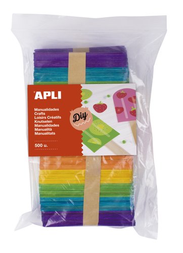 Palillos Planos Apli Madera Colores Tamaños Surtidos Bolsa De 500 Palillos Planos Apli Madera Colores Tamaños Surtidos Bolsa De 500