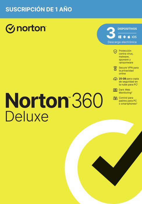 Norton 360 Deluxe para 3 dispositivos, 1 año, Español