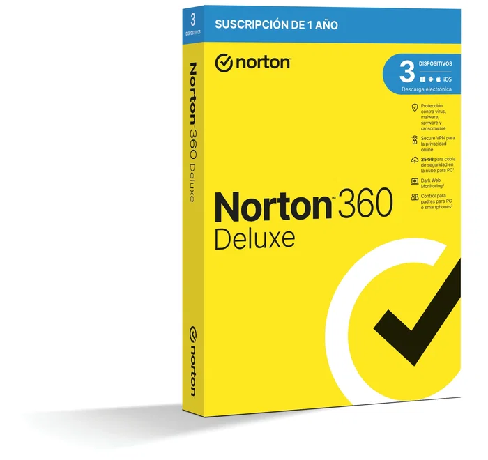 Norton Norton 360 Deluxe - Antivirus y Seguridad Internet, 1 Licencia/3 Dispositivos por 1 Año, Versión en Español, 25 GB Nube, VPN, Contraseñas, 3069 Norton Norton 360 Deluxe - Antivirus y Seguridad Internet, 1 Licencia/3 Dispositivos por 1 Año, Versión en Español, 25 GB Nube, VPN, Contraseñas, 3069