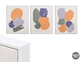 Giftdecor Cuadro Lienzo Marco Blanco Circulos 40x70 cm Surtidos (Set de 3)