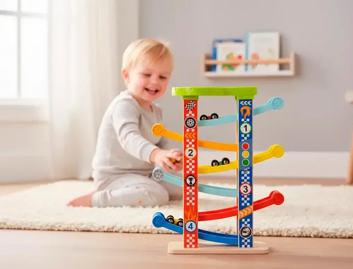 Imaginovo Juego Infantil Torre de Deslizamiento con 7 Niveles, Incluye 6 Coches, +18 Meses, 38x32x14cm