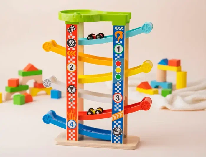 Imaginovo Juego Infantil Torre de Deslizamiento con 7 Niveles, Incluye 6 Coches, +18 Meses, 38x32x14cm