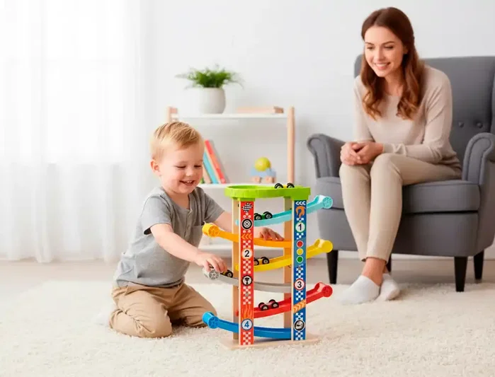 Imaginovo Juego Infantil Torre de Deslizamiento con 7 Niveles, Incluye 6 Coches, +18 Meses, 38x32x14cm