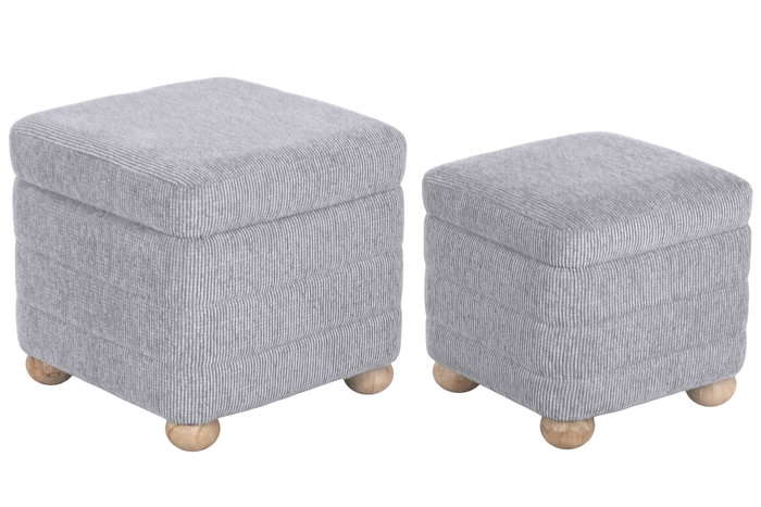 DKD Home Decor Set de 2 Reposapiés con Almacenaje Interior, Gris Claro y Marrón DKD Home Decor Set de 2 Reposapiés con Almacenaje Interior, Gris Claro y Marrón