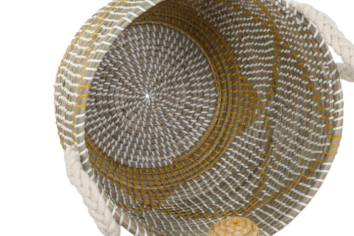 DKD Home Decor Set de 2 Cestas de Seagrass y Algodón Coral y Amarillo DKD Home Decor Set de 2 Cestas de Seagrass y Algodón Coral y Amarillo