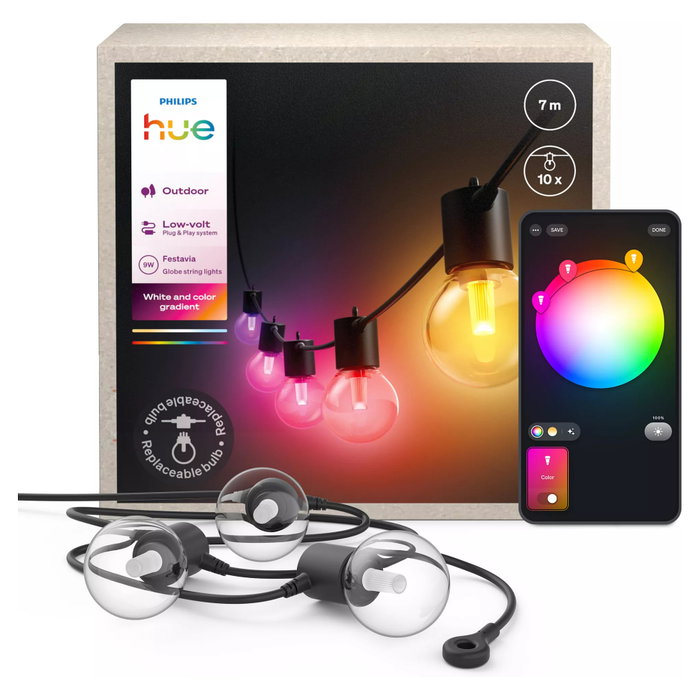 Philips Hue Festavia Globe Guirnalda de Luces Inteligente 7 m, Blanco y Color Ambiance